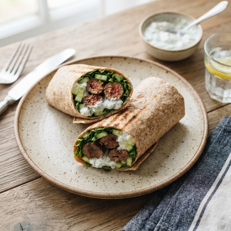 Beef Meatball Wrap with Cucumber & Tzatziki