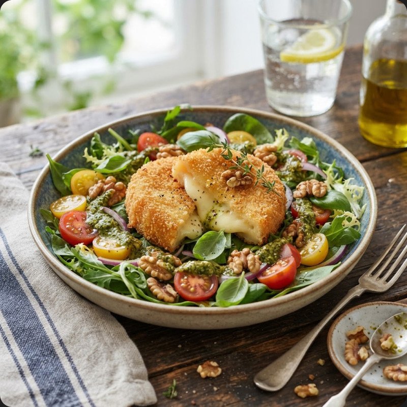 Camembert Salad with Tomatoes, Pesto & Walnuts