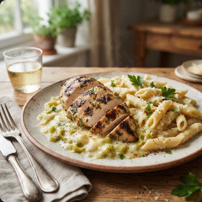Chicken with Leek Fondue & Penne