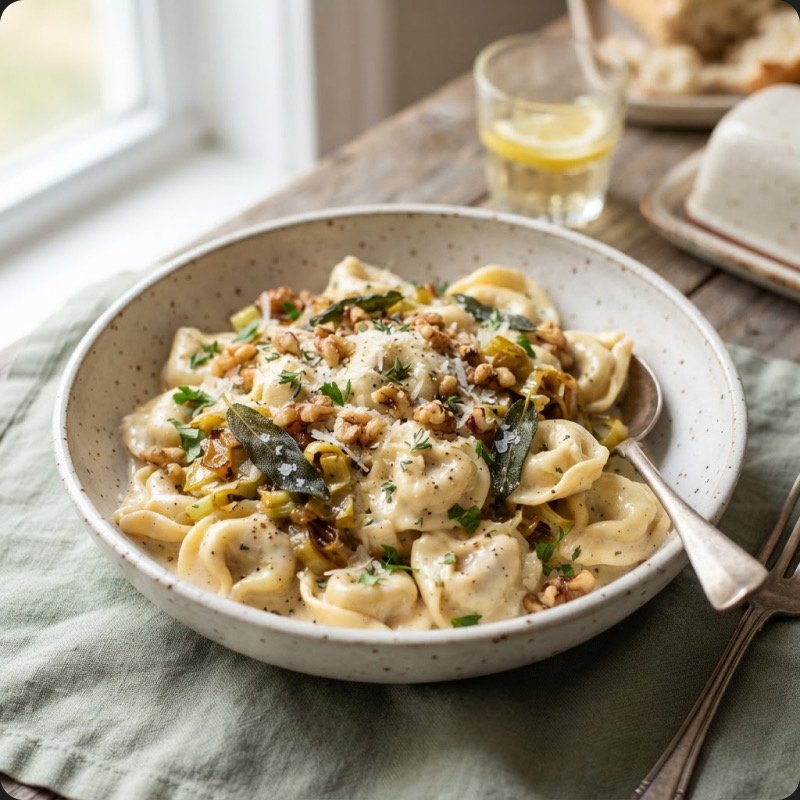 Creamy Tortellini with Leeks & Walnuts
