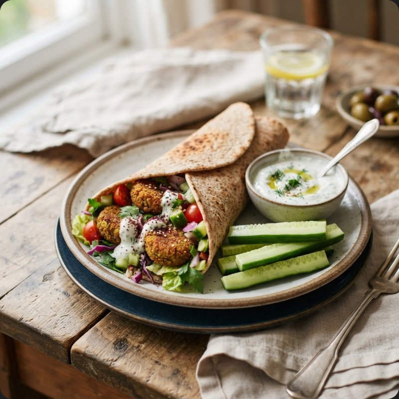 Falafel Wrap with Cucumber & Yogurt Sauce