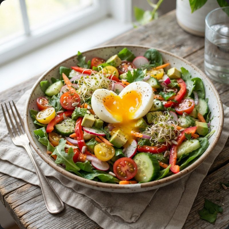 Raw Veggie Salad with Soft-Boiled Egg