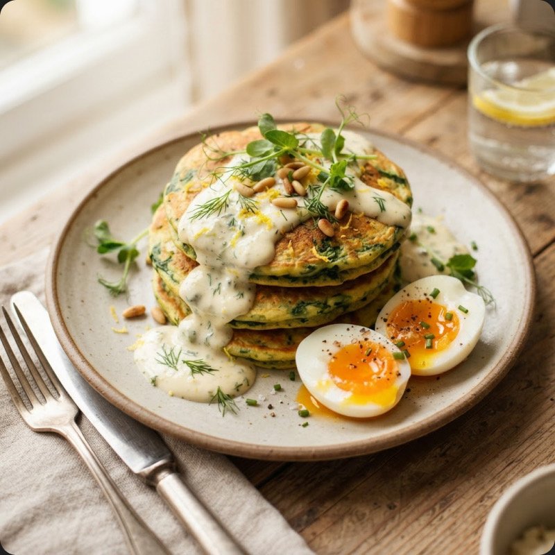 Spinach, Egg & Ricotta Pancakes