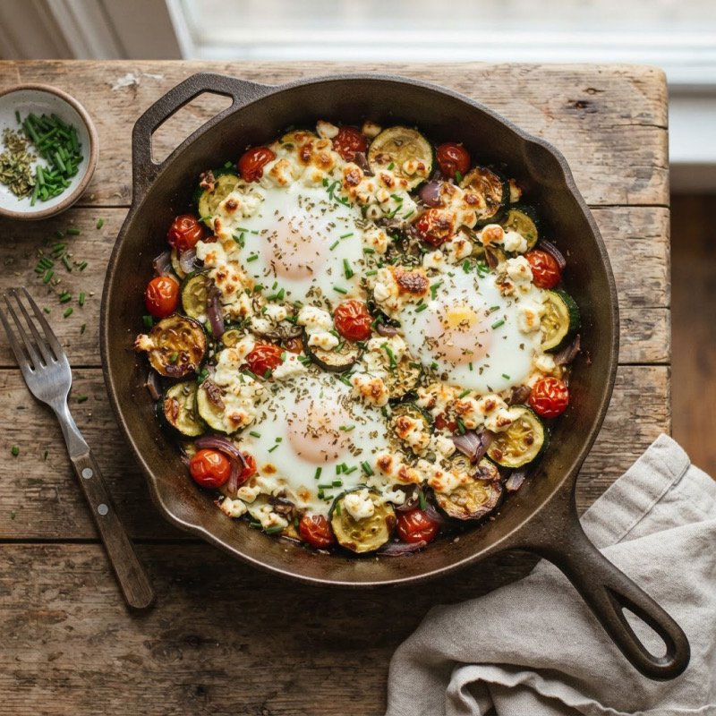 Zucchini, Feta & Egg Skillet